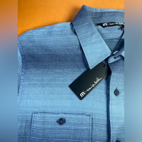Travis Mathew Cloud Flannel Plaid Button-Up Mens Sz S Stellar Blue Black New - Picture 4 of 4